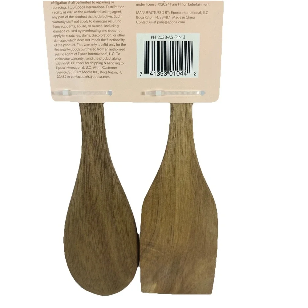 Paris Hilton 2 Pc Acacia Wood Tool Set Pink Spoon Turner Kitchen Utensils
